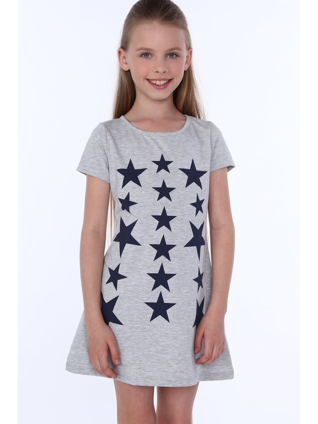 Girls\' dress with stars, light gray NDZ8244 - Online store - Boutique